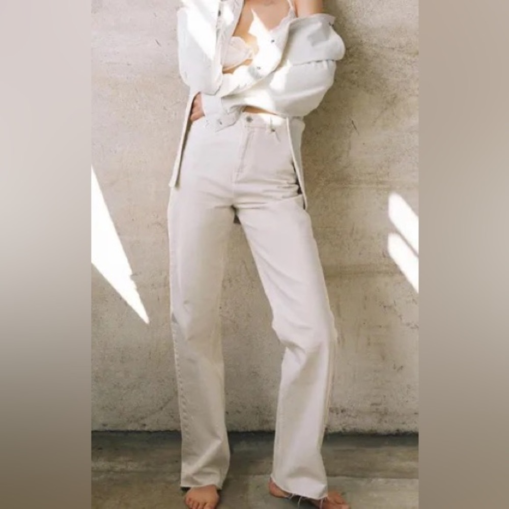 ZARA The 90s Full Length Wide Leg Grey Jeans